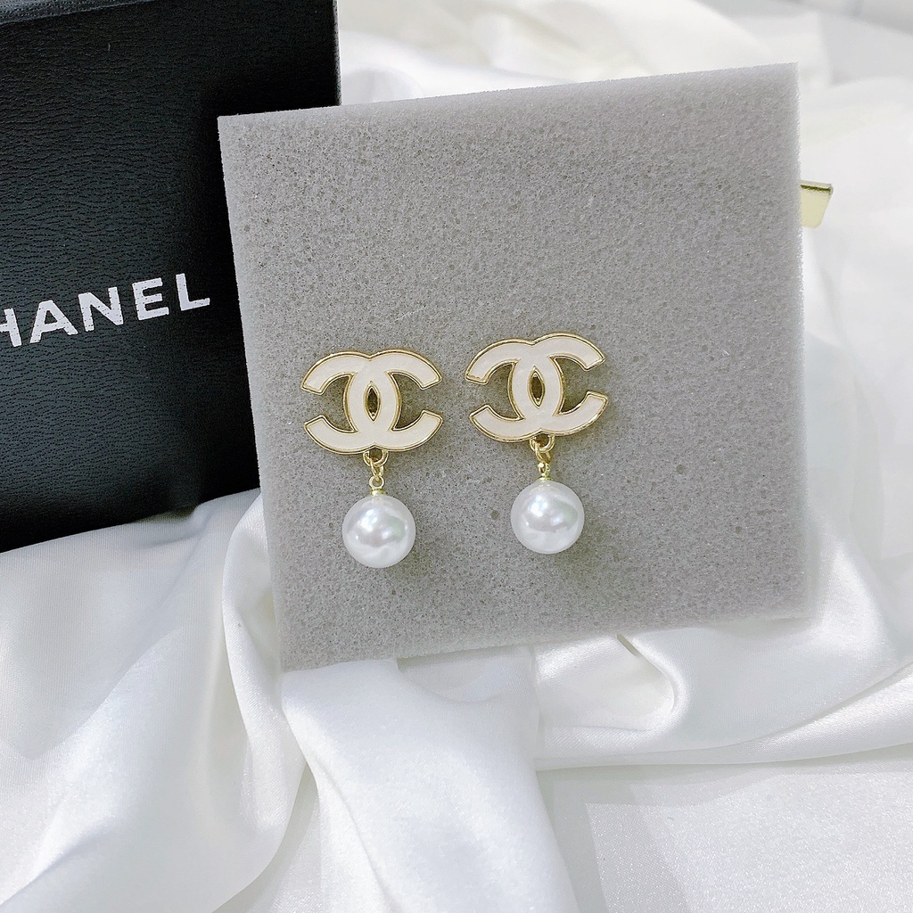 Bông tai vàng 18k ngọc trai thật Chanel 89mm #30 Bông tai vàng 18k ngọc trai thật Chanel 89mm